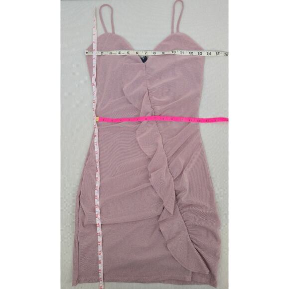 Windsor Sleeveless Sparkly Mauve Glitter Ruffle Mini Dress Sz Large - Picture 3 of 7